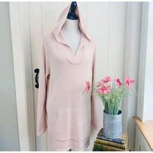 Pure Jill Sz S Pink Hoodie Sweater Silk Bld Hooded Shawl Neck Kangaroo Pkt Women